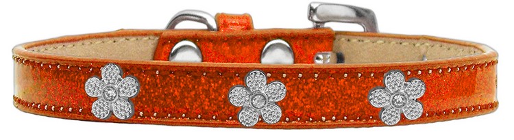 Silver Flower Widget Dog Collar Orange Ice Cream Size 16